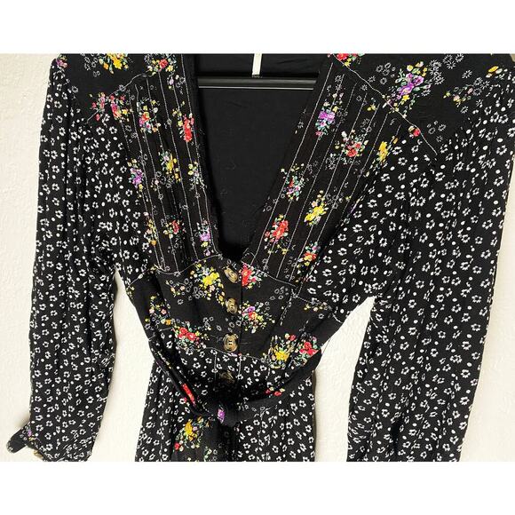 Free People Women's Wonderland Print Floral Patchwork A Line Belted Mini Dress - Picture 8 of 13